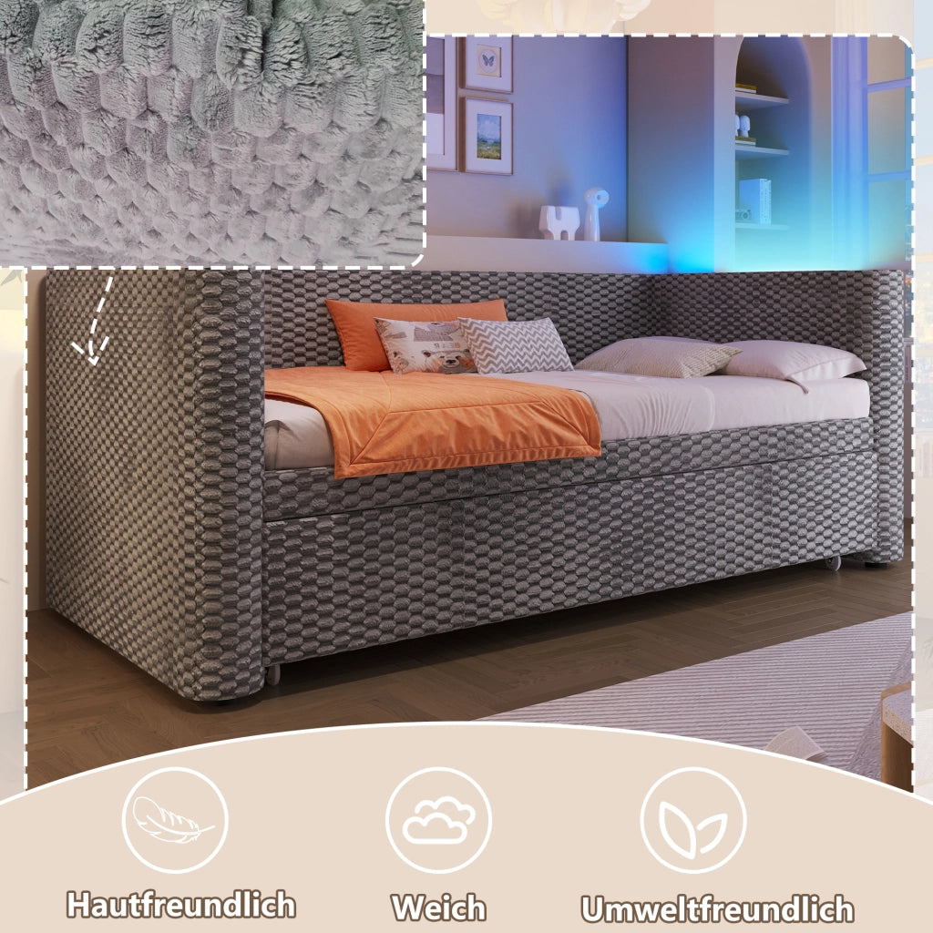 Tagesbett multifunzione velluto grigio 90x200 cm
