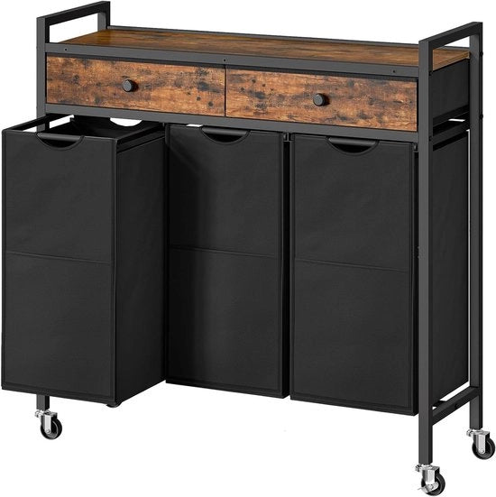 Carrello con ruote a 3 compartimenti e carrello da carico - Cuoio rustico marrone e nero