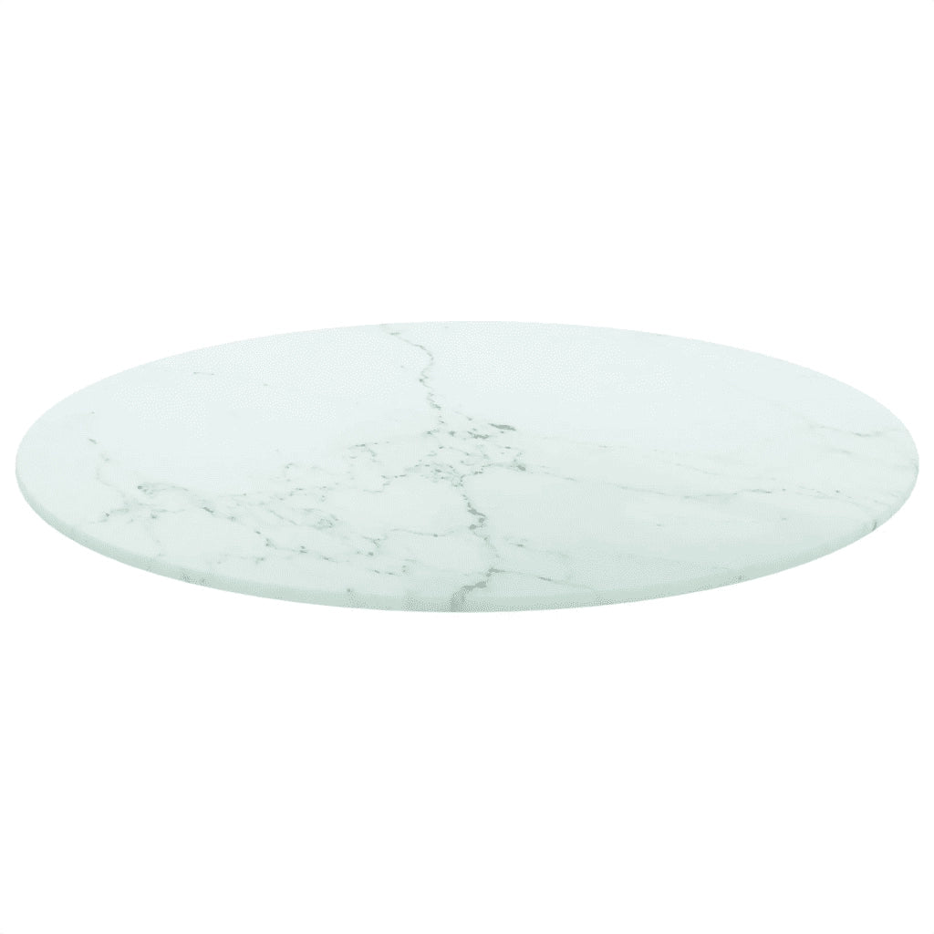 Piano per Tavolo Bianco Ø50x0,8 cm Vetro Temperato Design Marmo 322247