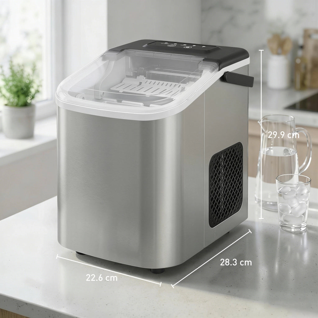 Macchina per Ghiaccio 28,3x22,6x29,9 cm Produzione 12kg in 24 Ore 9 Cubetti in 7-10 Minuti con Sistema Autopulente