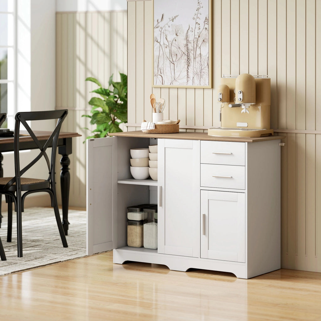 Cassettiera con ante e ripiani ¨C zephmum ¨C bianco e legno naturale 100x40x78