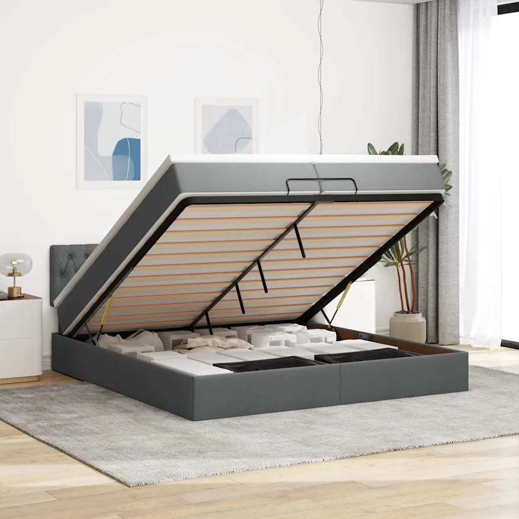 Struttura Letto Pouf con Materassi 200x200 cm in Tessuto 3312417