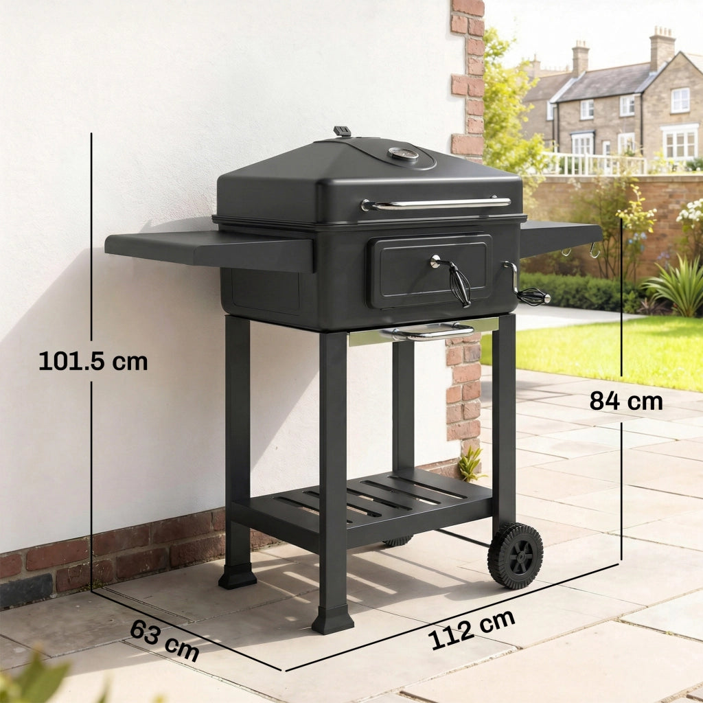 Barbecue a Carbone con Affumicatore ¨C Xylo ¨C Nero con Termometro e Mensole Laterali