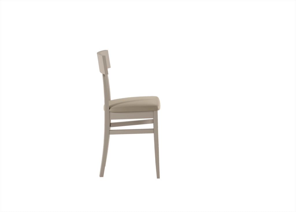 Sedia da interno Monaco in legno di faggio laccato colore tortora con seduta imbottita in similpelle e schienale in legno - 2 pezzi