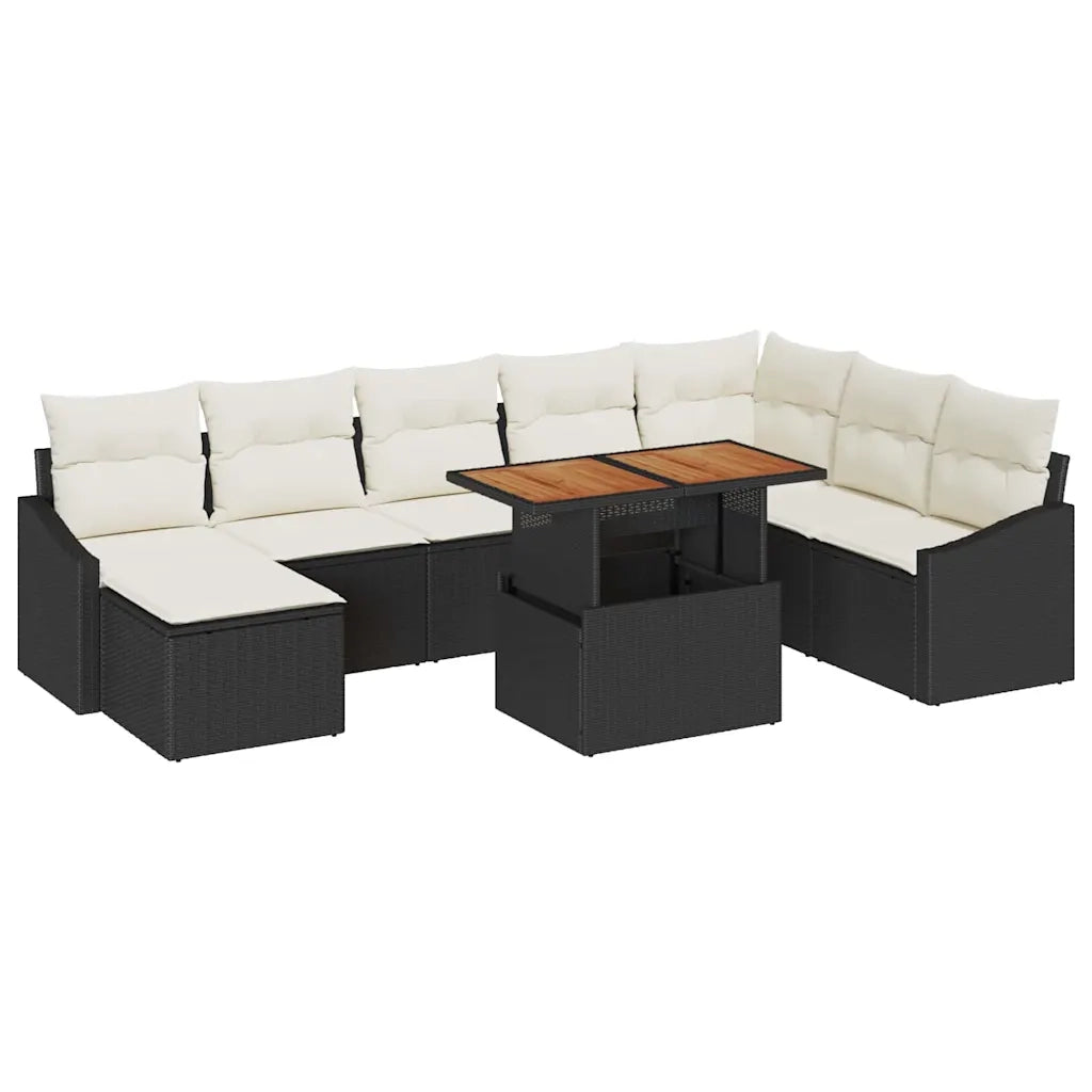 Set da Pranzo per Giardino con cuscino 9 pcs Nero e Crema 3349872