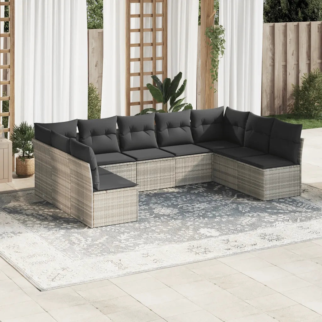 Set Divano da Giardino 9pz con Cuscini Grigio Chiaro Polyrattan 3249911