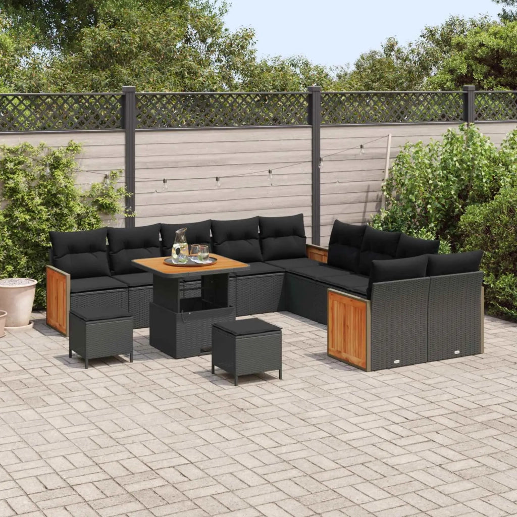 Set Divano da Giardino con cuscino 13 pcs Nero