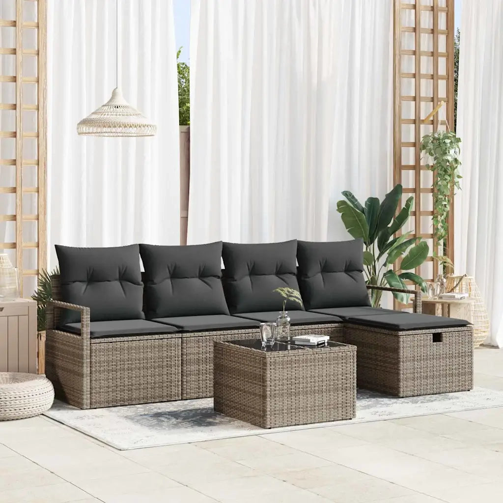 Set Divano da Giardino con cuscino 6 pcs Grigio Poly Rattan 3360500