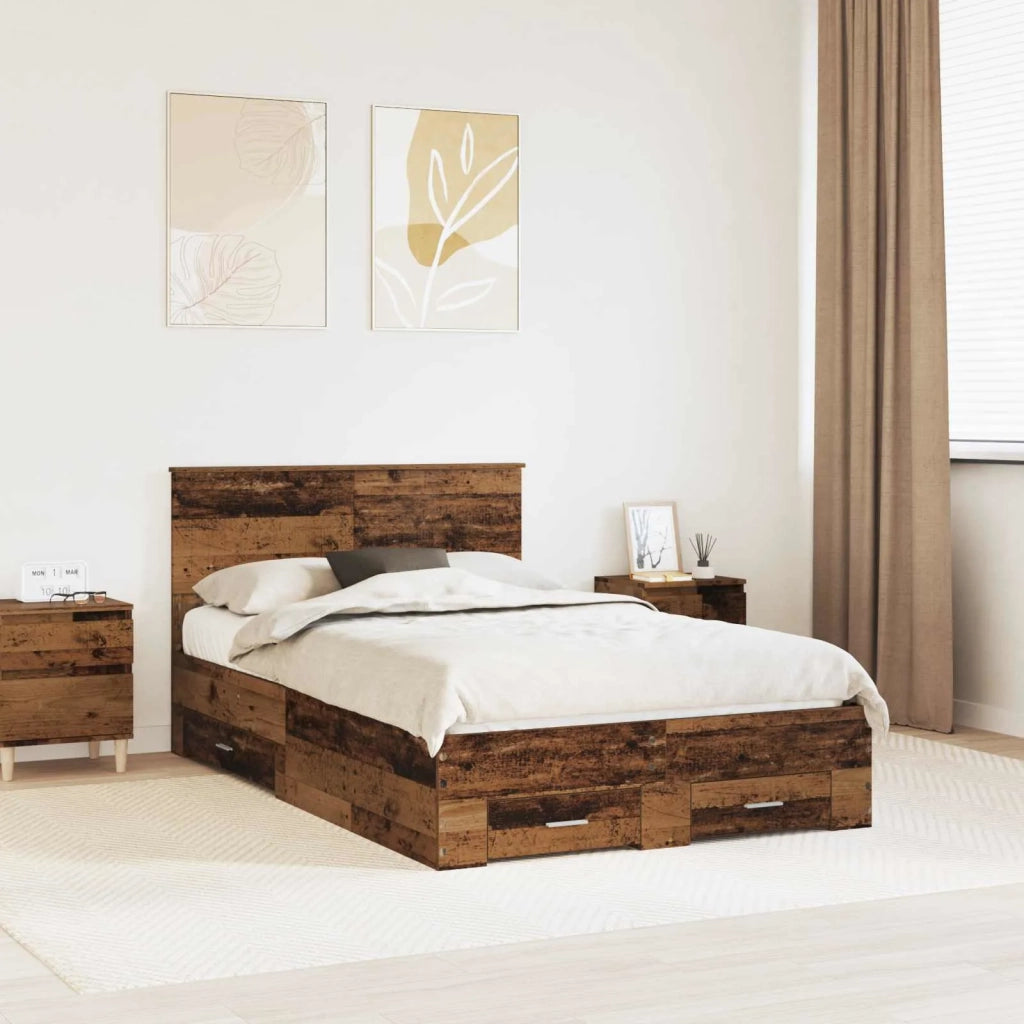 Letto matrimoniale | Letto per adulti | Struttura del letto con testiera Legno vecchio 120 x 190 cm