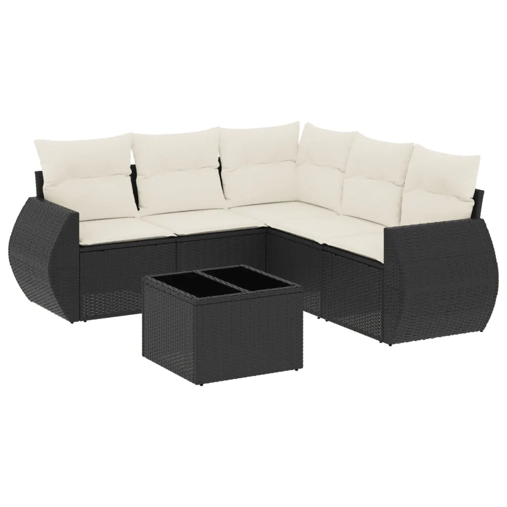 Set Divano da Giardino 6 pz con Cuscini Nero in Polyrattan