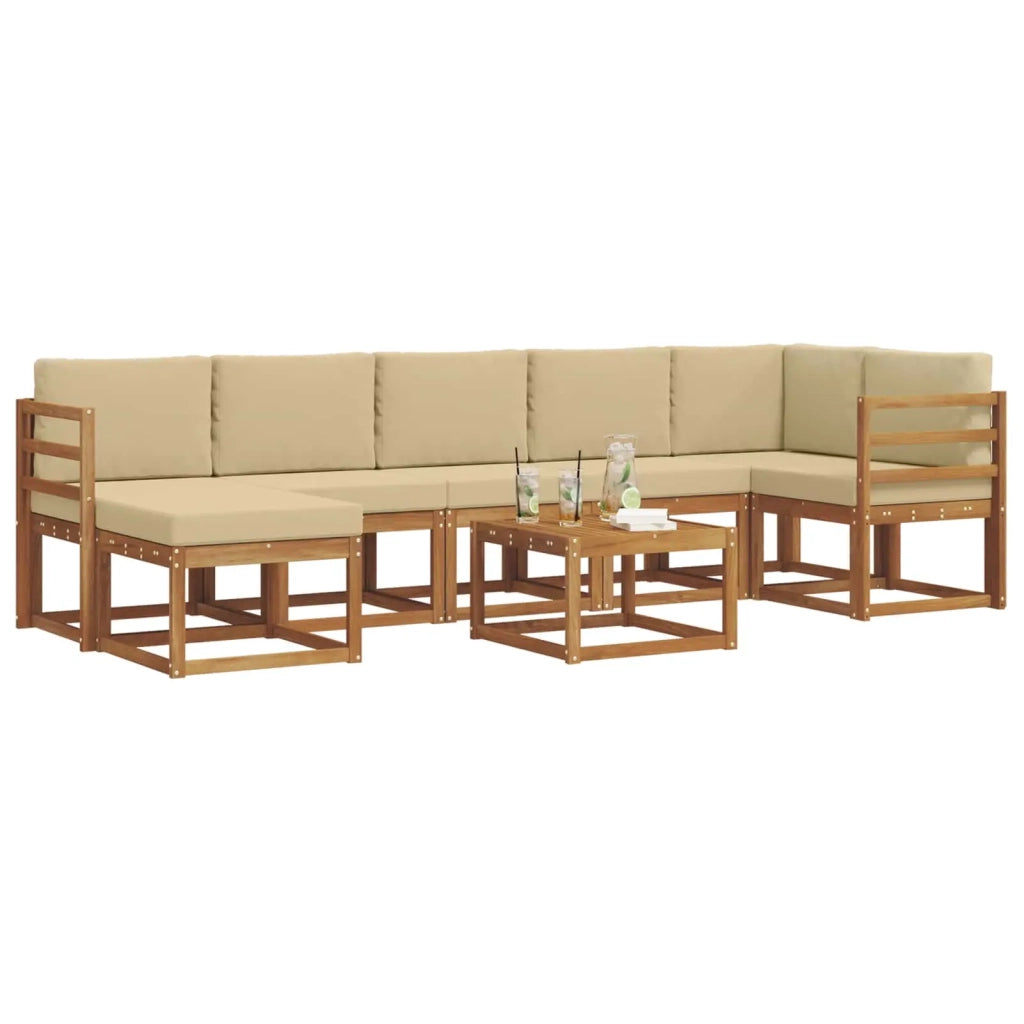 Set di divani da esterno con cuscino 8 pcs Naturale e Beige 3366731