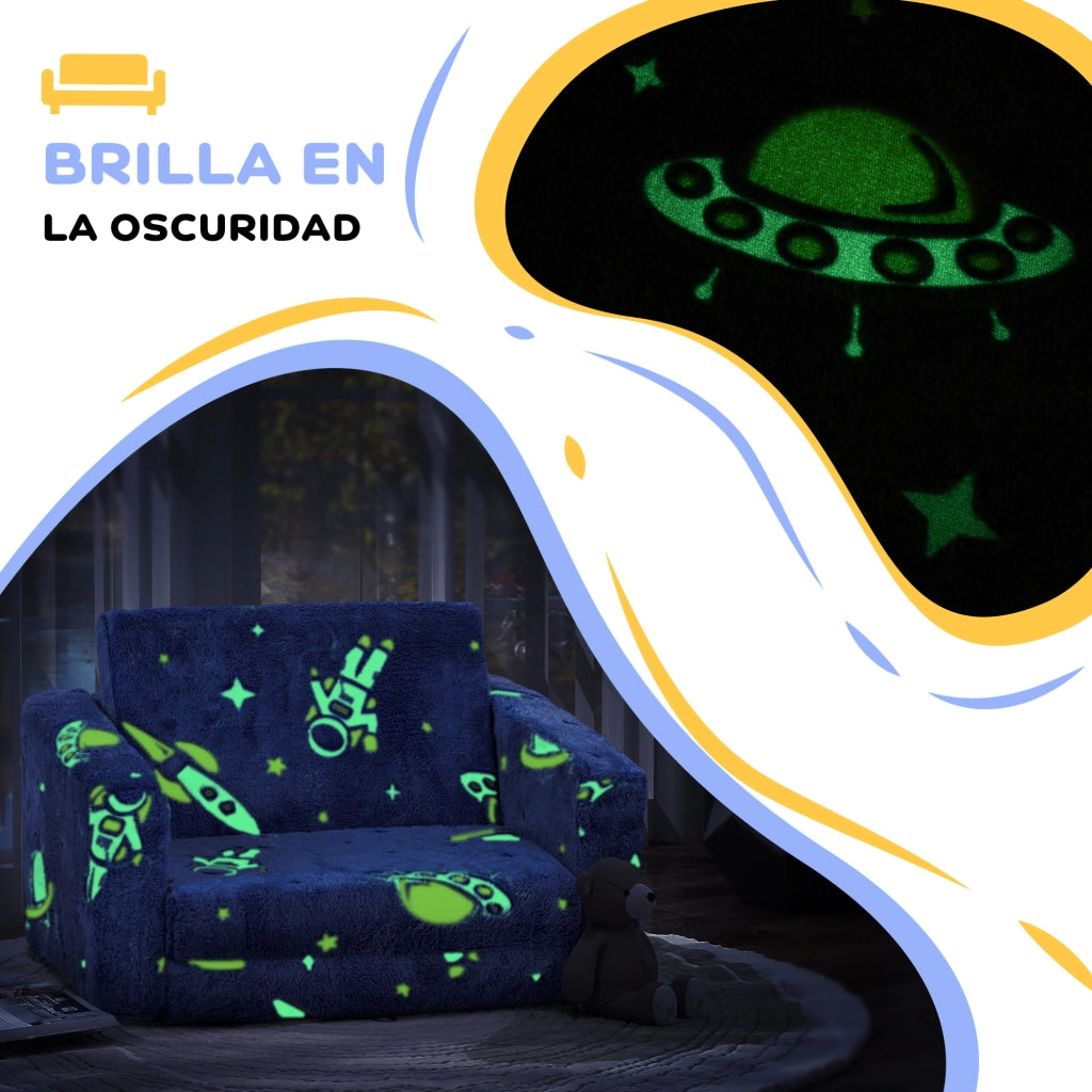 Divano letto per bambini 2 posti ¨C Minimal ¨C Tessuto blu con cuscini lavabili