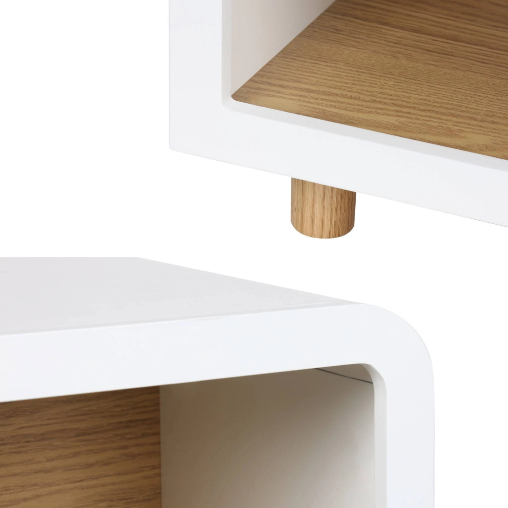 Set 2 comodini effetto legno con 2 nicchie , bianco