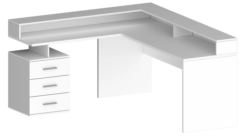 Scrivania Angolare 3 Cassetti e Ripiani a Giorno 180/160x60x90 cm New Selina Bianco Lucido