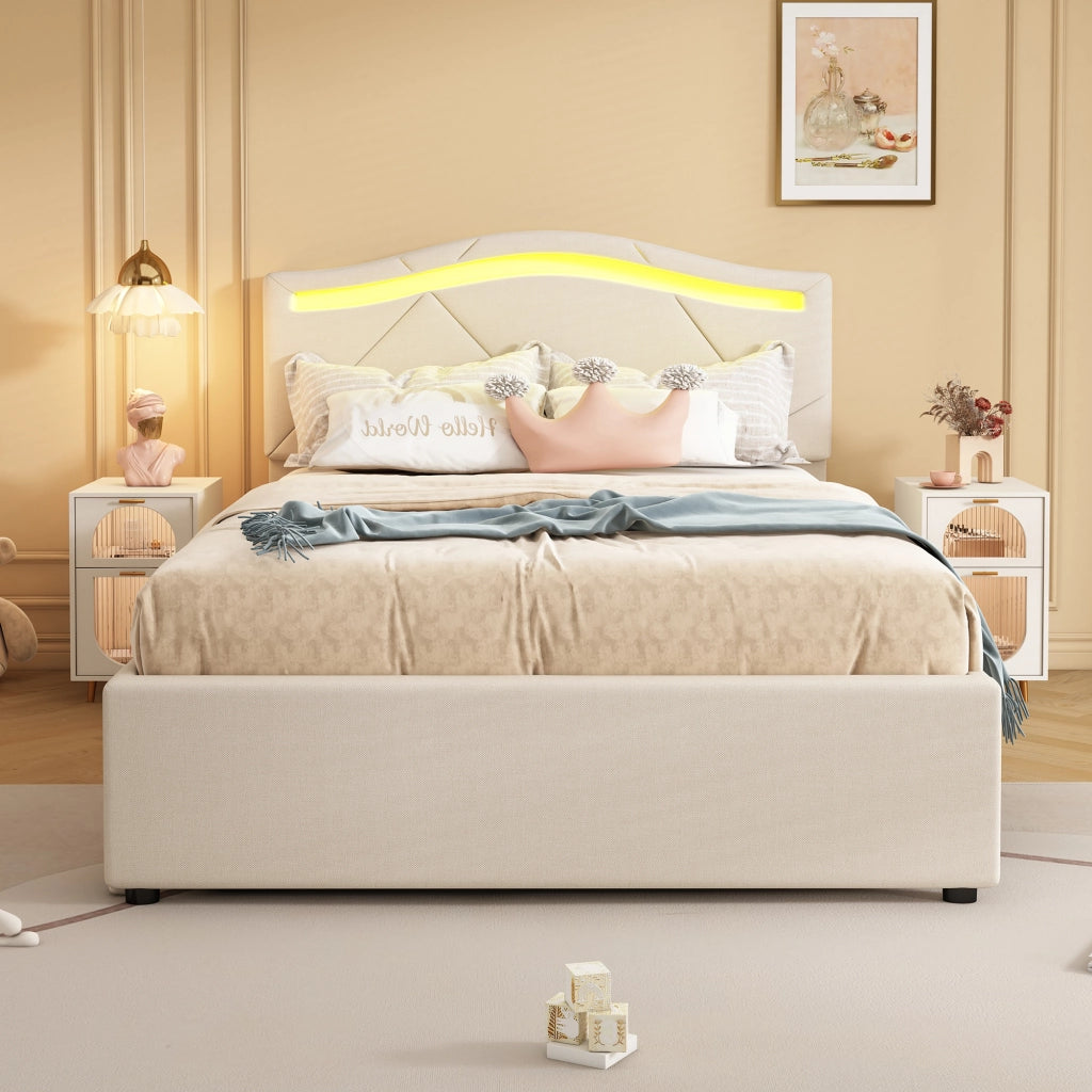 letto imbottito lino beige 90 x 200 cm