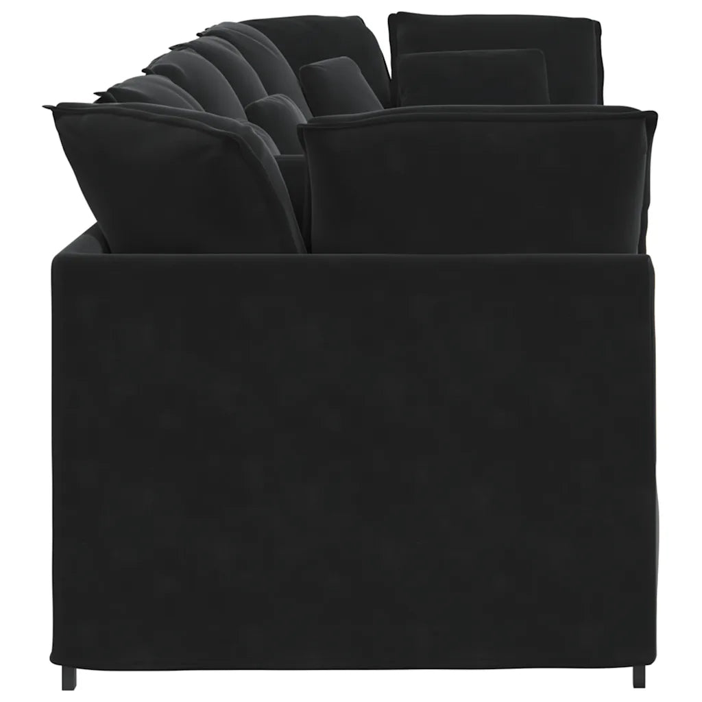 Divano Modulare con Cuscini in Velluto Nero 3321284