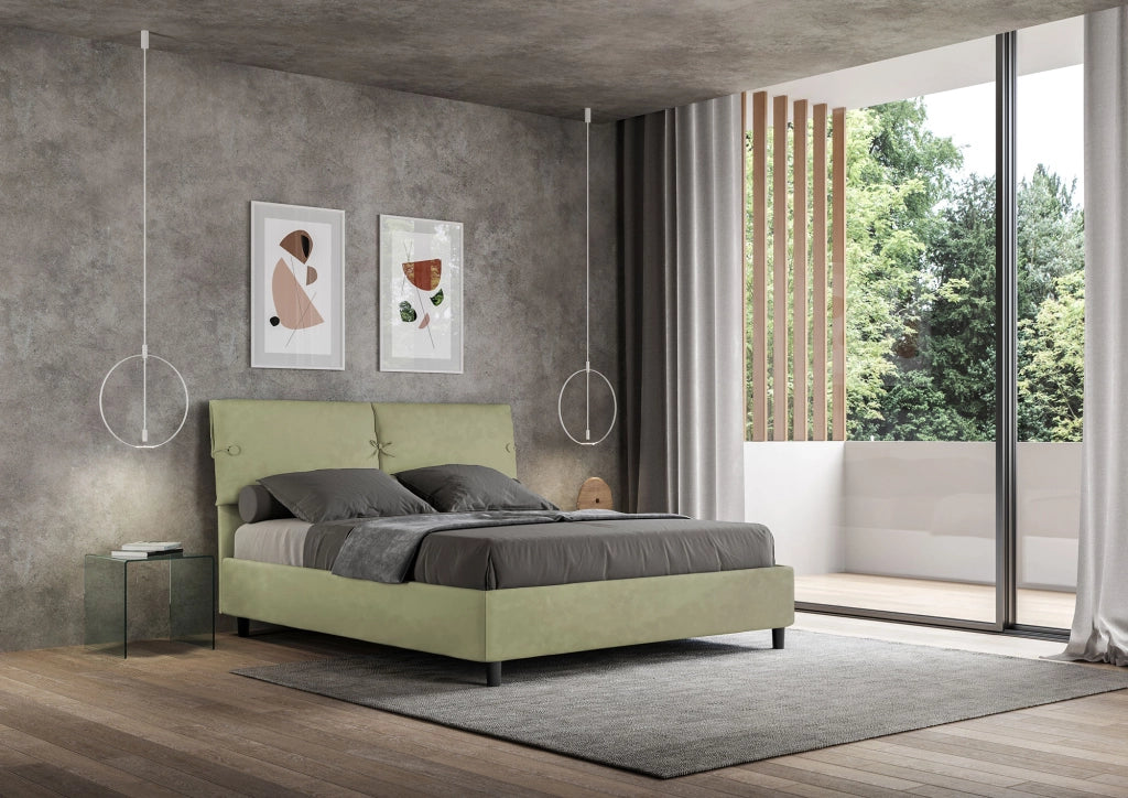 Letto Matrimoniale 160x200 cm con Rete e Contenitore con Testata e Alzata Comoda Imbottito in Microfibra Sleeper Tè