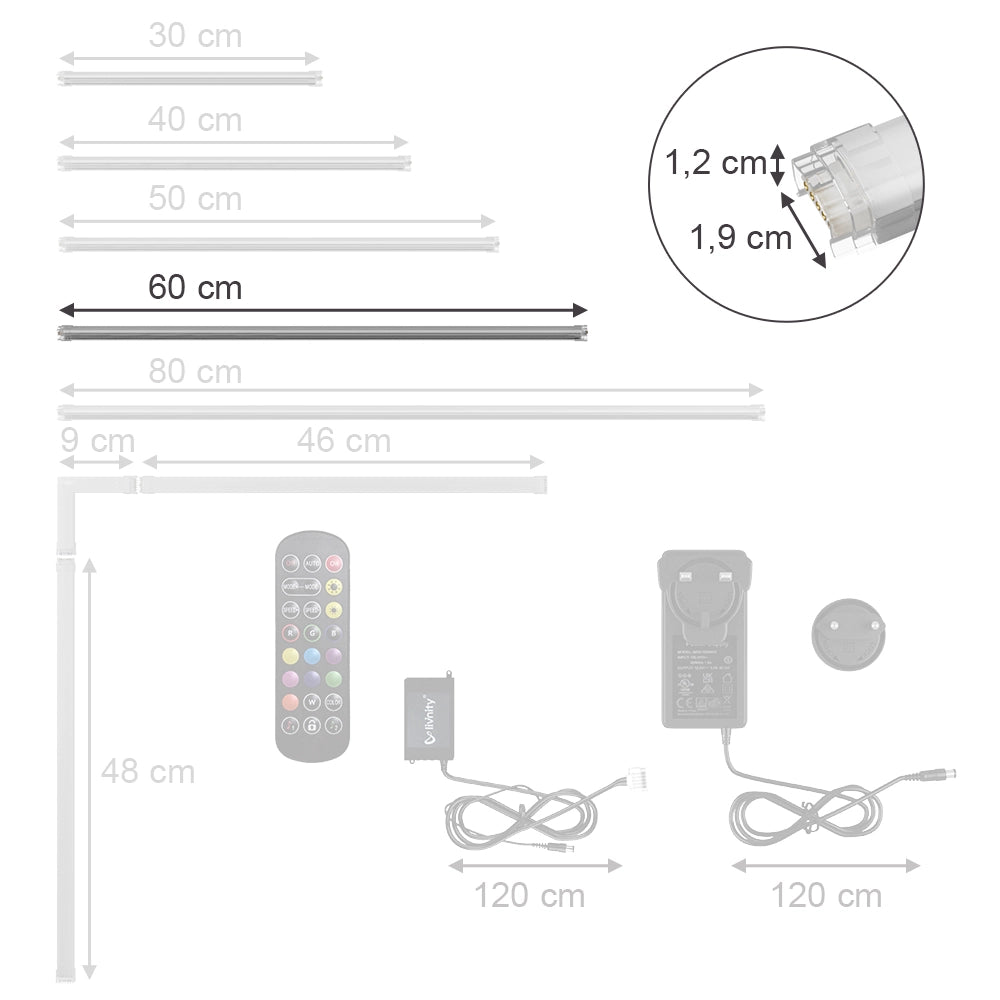 Vicco Striscia LED bianca 60 x 1,5 x 1,5 cm