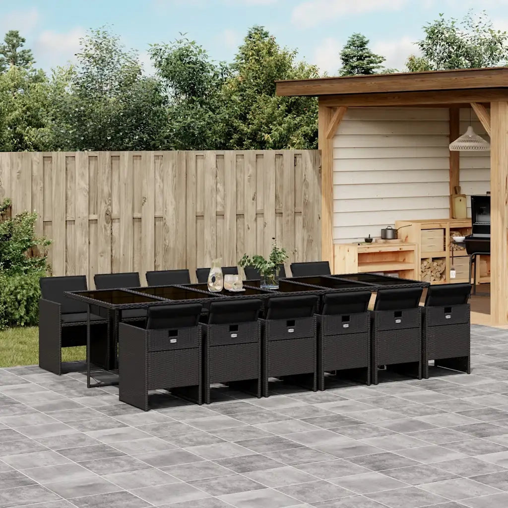Set da Pranzo da Giardino 13pz con Cuscini Nero in Polyrattan 3210583