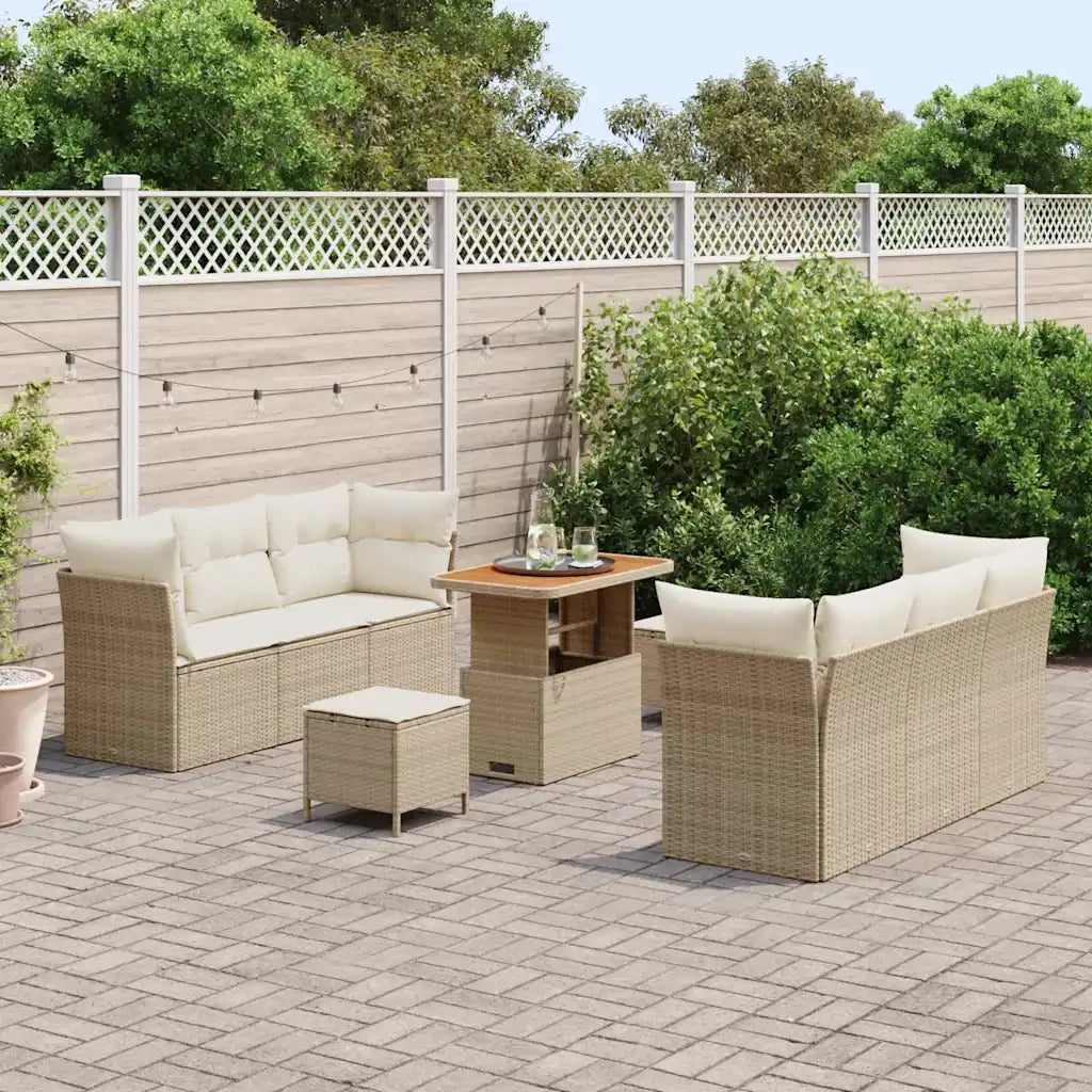 Set Divano da Giardino 9 pcs Beige polyrattan