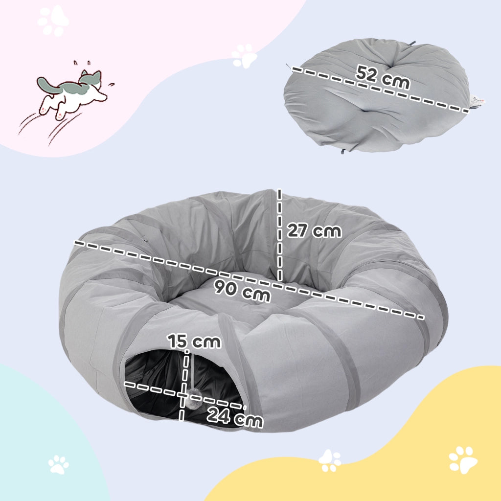 Tunnel per gatti con letto e cuscino ¨C zephmum ¨C grigio ?90x27cm