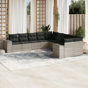 Set Divano Giardino 10 pz con Cuscini Grigio Chiaro Polyrattan