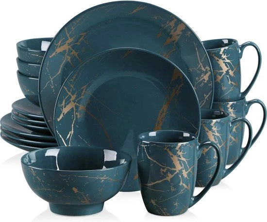 Set da Cenere e Oro per 4 Persone - 16 Pezzi - Set di Cucina in Stile Lussuoso