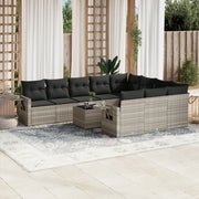 Set Divani da Giardino 11 pz con Cuscini in Polyrattan Grigio