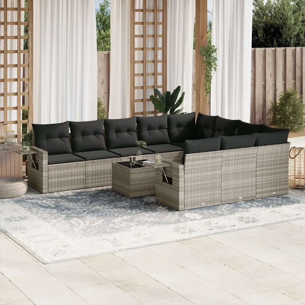 Set Divani da Giardino 11 pz con Cuscini in Polyrattan Grigio