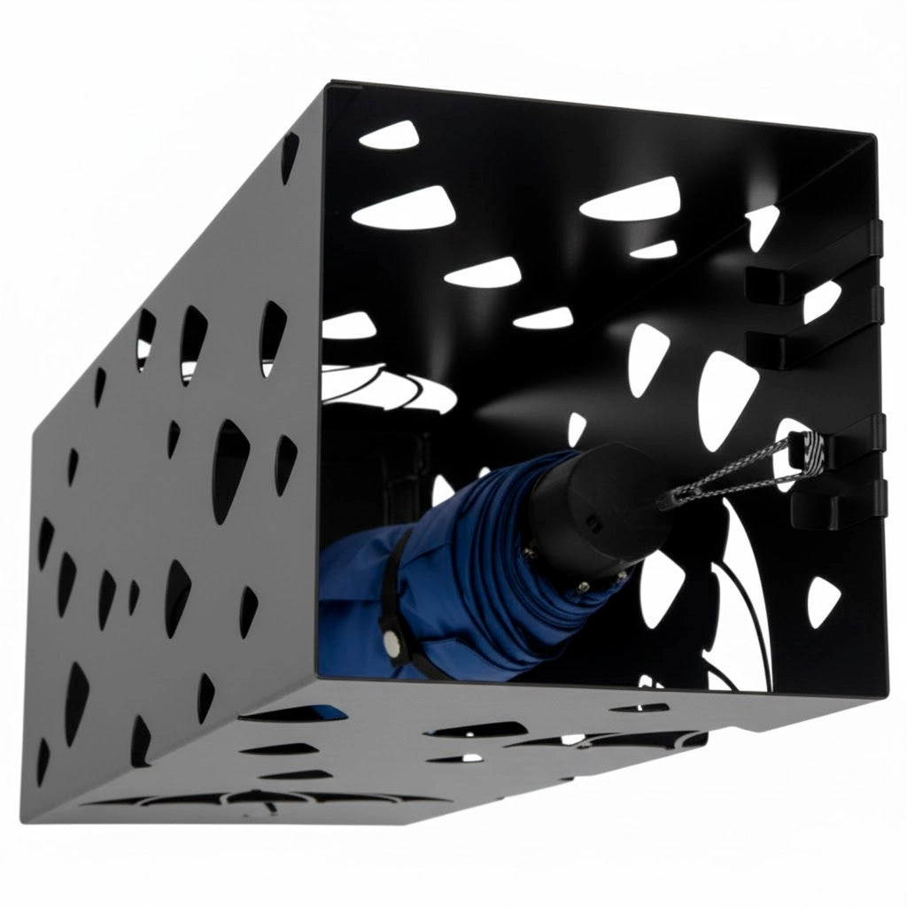 Portaombrelli In Acciaio Zincato Con Design Moderno Vaschetta Scolapioggia 2 Ganci Removibili Base Antiscivolo Per Ingresso Casa E Ufficio 49 X 15.5 X 15.5 Cm Nero