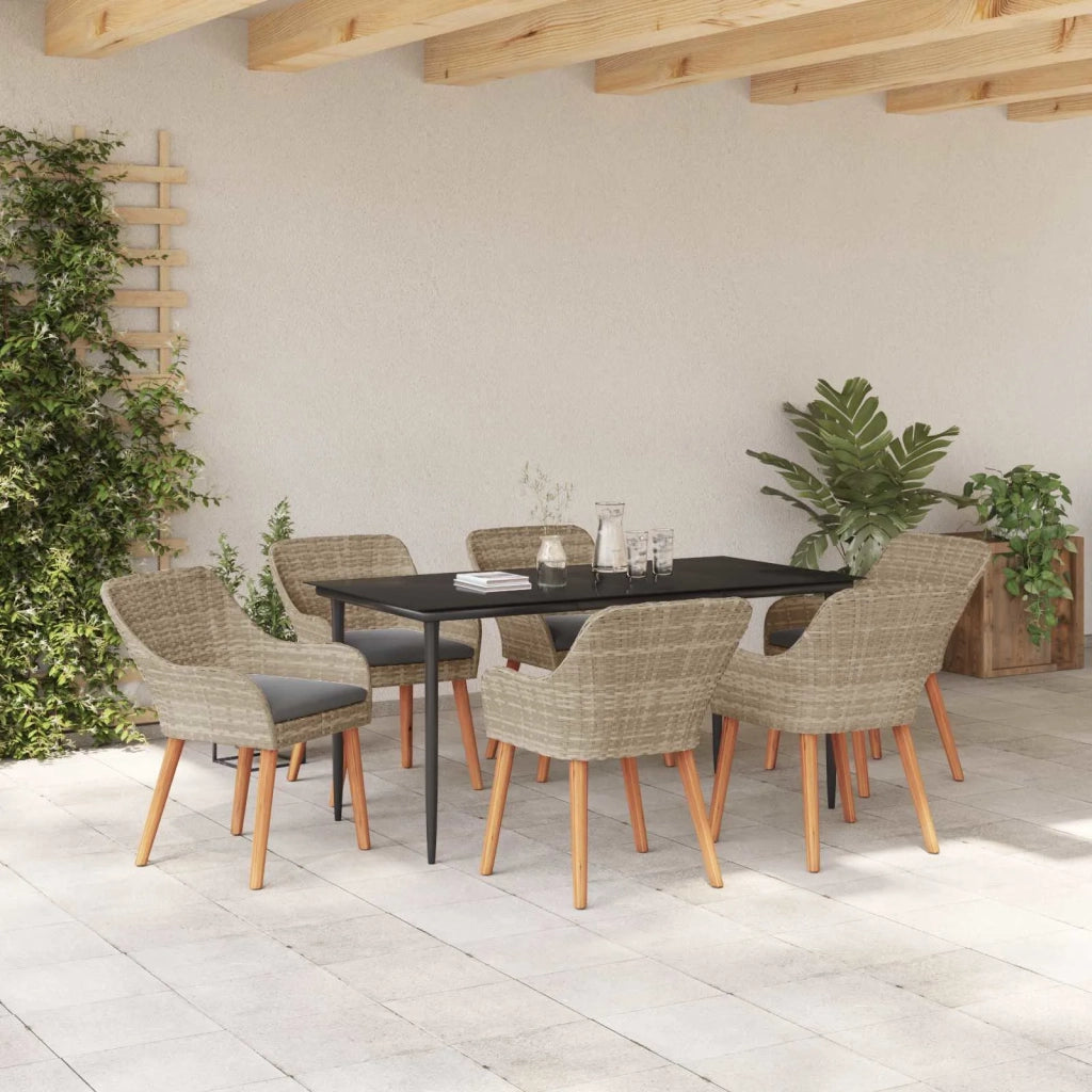 Set da Pranzo per Giardino 7 pz Grigio chiaro polyrattan 3261709