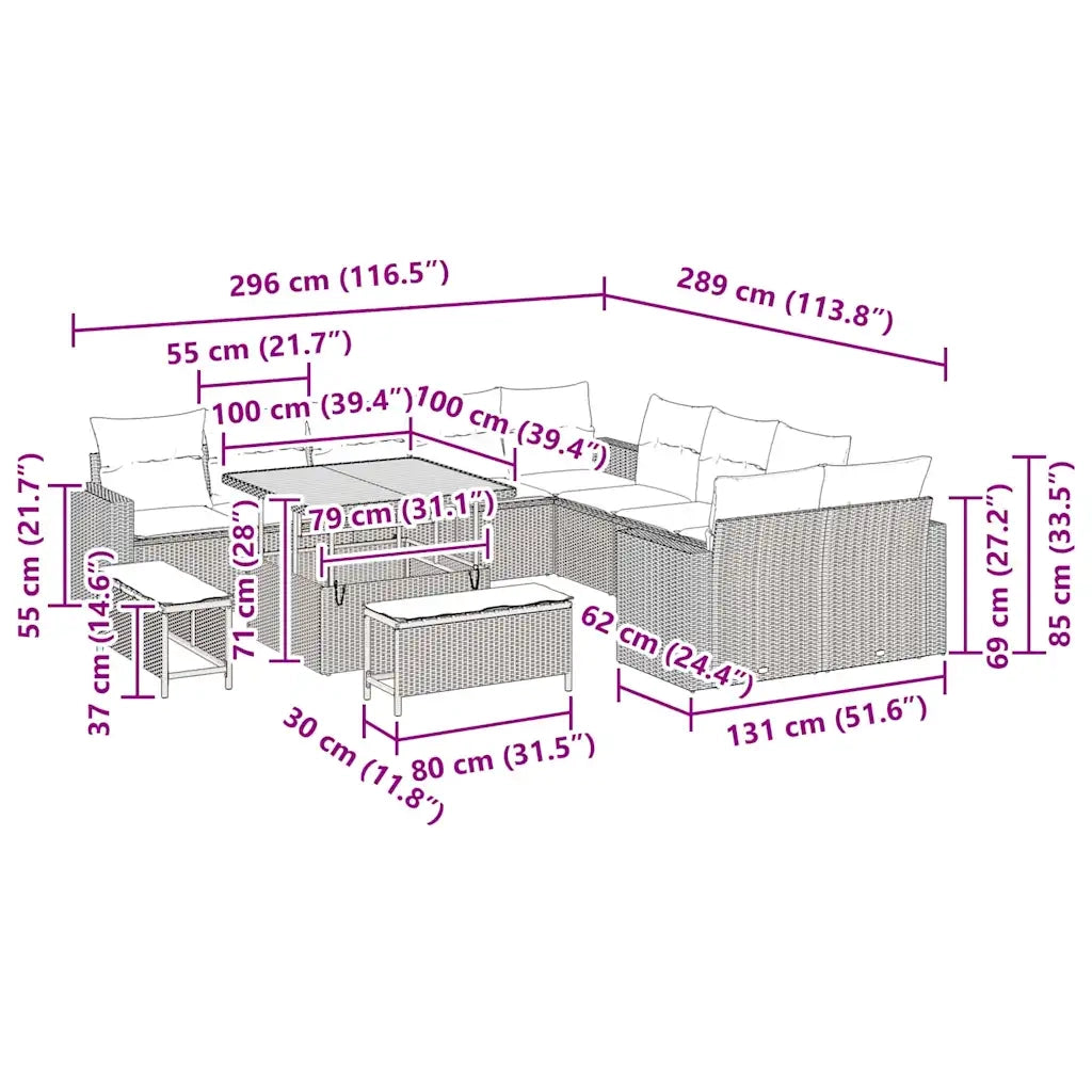 Set Divano da Giardino 13 pcs Grigio polyrattan 3361668