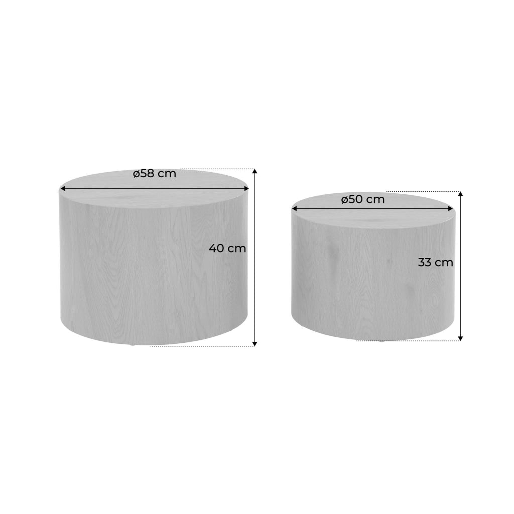Set di 2 tavolini rotondi con effetto marmo, bianco