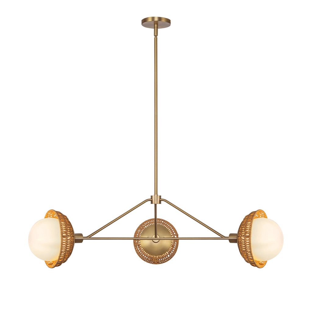 Lampadario Perth boho oro spazzolato rattan 3xE14
