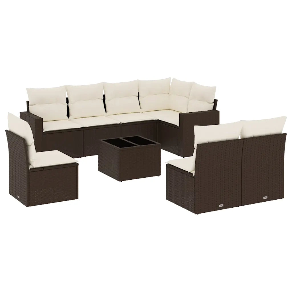 Set Divani da Giardino 9pz con Cuscini Marrone in Polyrattan 3219073