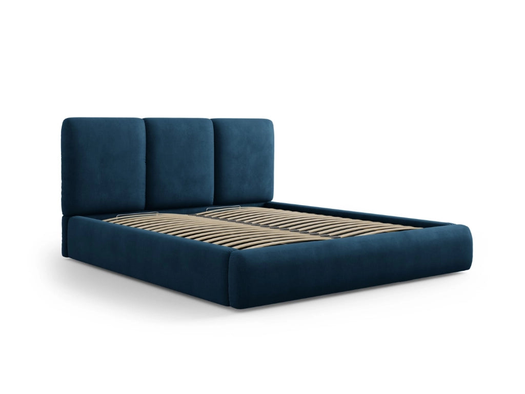 Cosmopolitan Design - Letto a cassettone con testiera "Nicolas" 180x200cm in ciniglia blu reale 