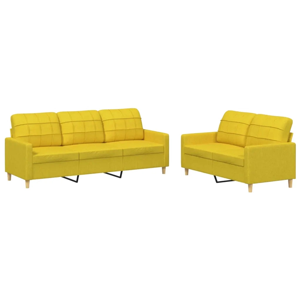 Set di Divani 2 pz con Cuscini Giallo Chiaro in Tessuto