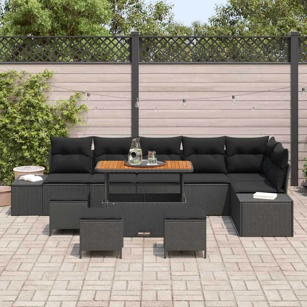 Set Divano da Giardino con cuscino 10 pcs Nero polyrattan