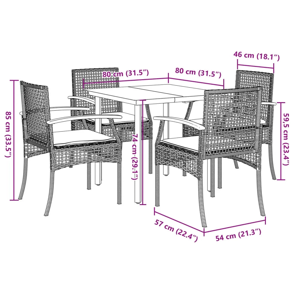 Set da Pranzo da Giardino 5 pz con Cuscini Beige in Polyrattan 3213632