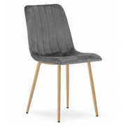 Sedia Lava in velluto grigio scuro con gambe effetto legno
