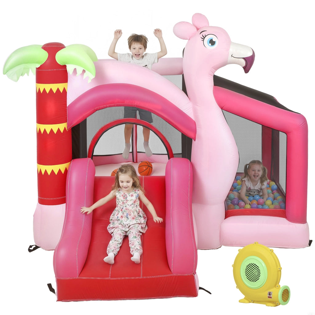 Castello Gonfiabile per Bambini con Scivolo e Canestro ¨C Minimal ¨C Rosa 255x230x196 cm