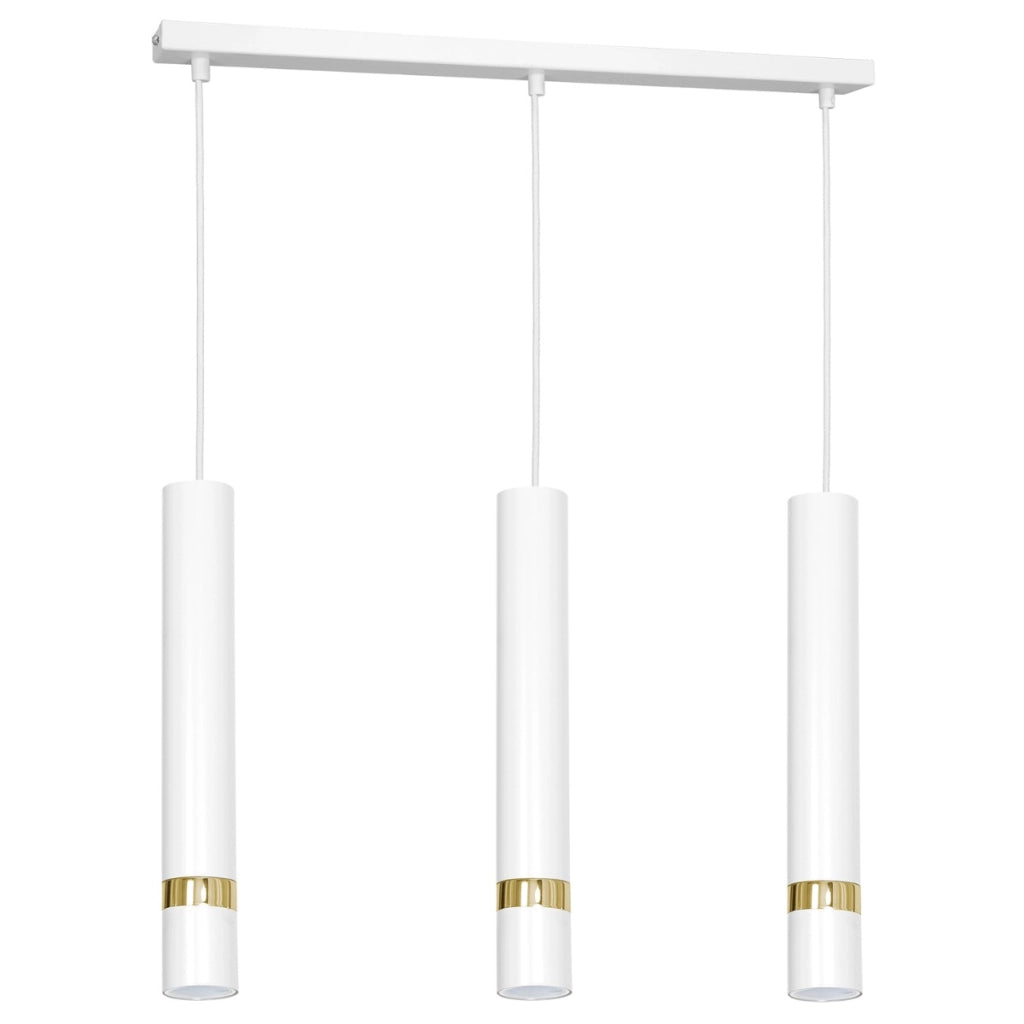 Lampada a sospensione Reno 3 tubi bianchi oro 60cm