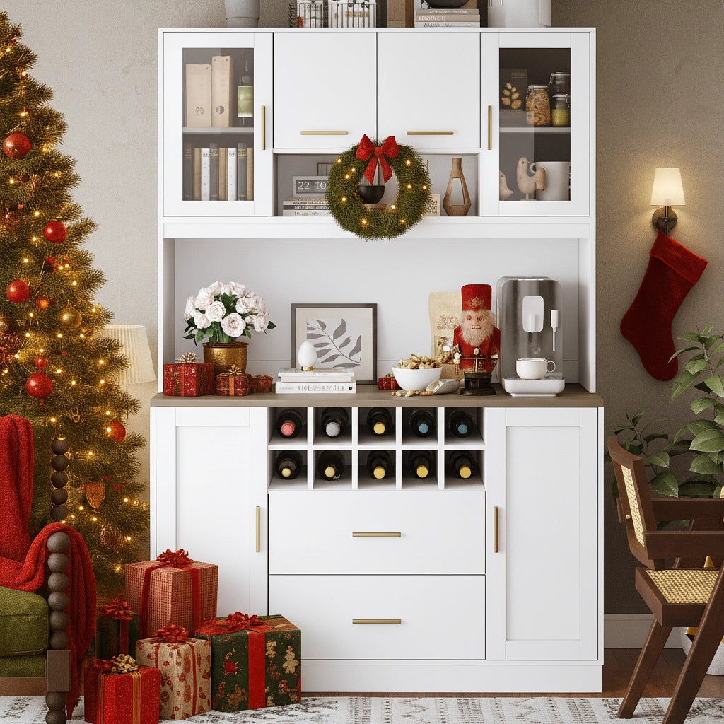 CREDENZA 120x36,3x180 cm con LED e prese USB, MDF bianco/nero