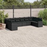 Set Divani da Giardino 10pz con Cuscini in Polyrattan Nero 3251802