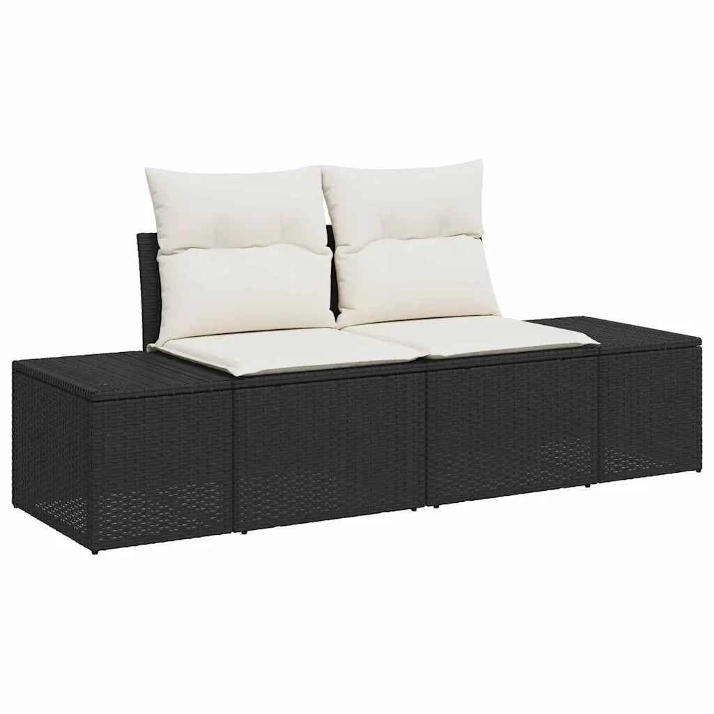 Set Divano da Giardino con cuscino Nero polyrattan