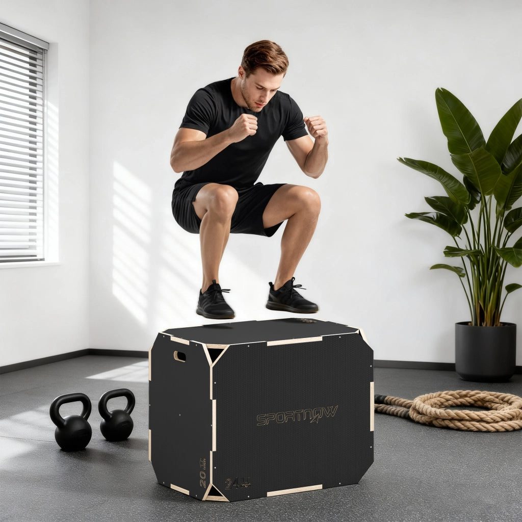 Box Pliometrico in Legno 3 in 1 ¨C Xylo ¨C 3 Altezze Allenamento Salto 76x61x51cm Nero