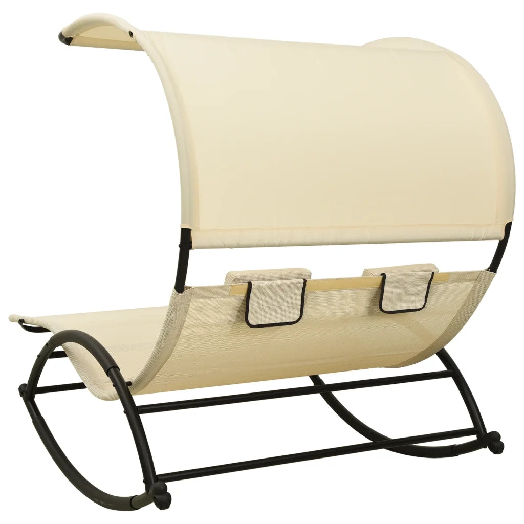 Lettino Prendisole Doppio con Baldacchino in Textilene Crema 310548