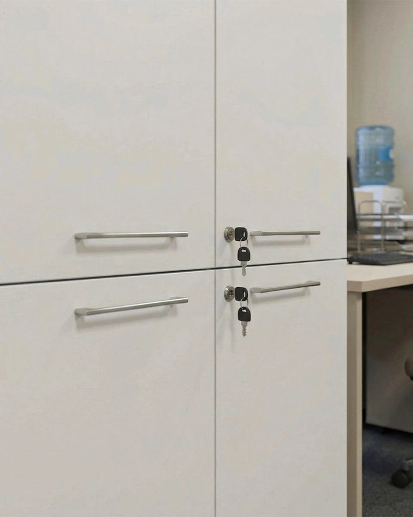 Armadio ufficio Florida - Mobile archivio 4 ante con serratura - 4 mensole incluse - L. 90 x H. 199 x P. 42,5 cm – Bianco_