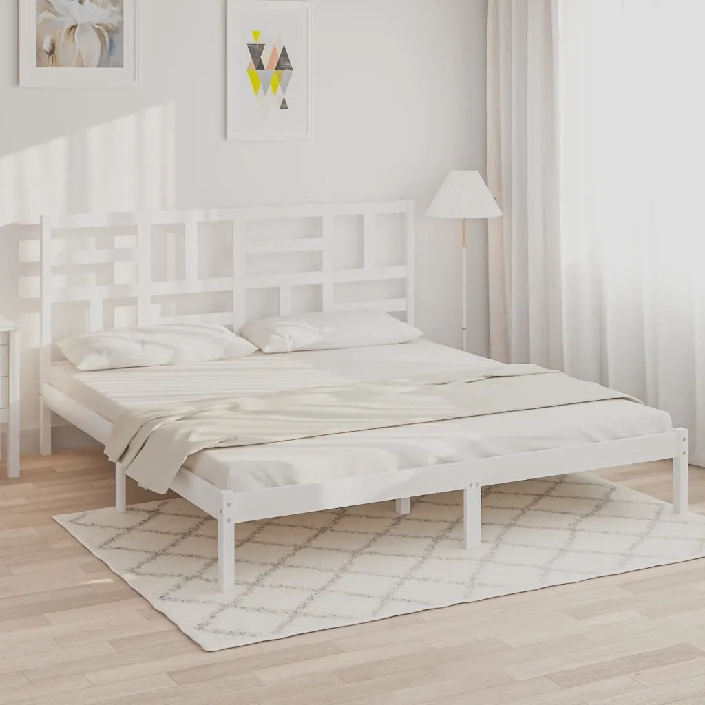 Giroletto-Struttura Letto Bianco in Legno Massello 180x200 cm Super King 347507