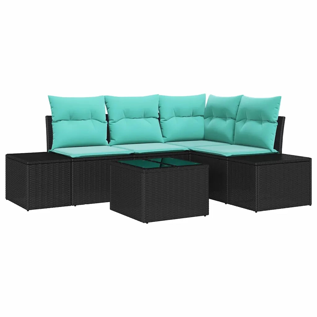 Set Divano da Giardino Nero e Turchese polyrattan 3355725